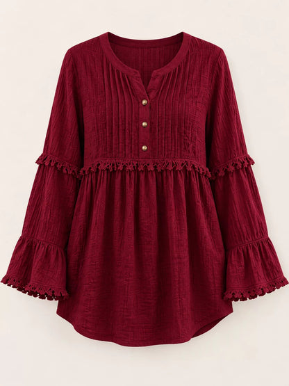 Full Size Snap Down Long Sleeve Blouse Plus Size - Bitsy Gypsy Boutique