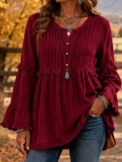 Full Size Snap Down Long Sleeve Blouse Plus Size - Bitsy Gypsy Boutique