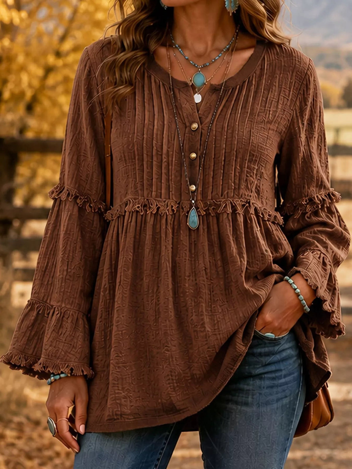 Full Size Snap Down Long Sleeve Blouse Plus Size - Bitsy Gypsy Boutique