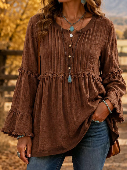 Full Size Snap Down Long Sleeve Blouse Plus Size - Bitsy Gypsy Boutique