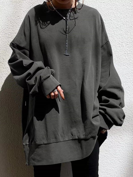 Full Size Solid Color Crew Neck Sweatshirt Plus Size - Bitsy Gypsy Boutique