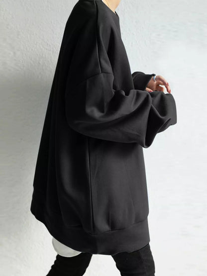 Full Size Solid Color Crew Neck Sweatshirt Plus Size - Bitsy Gypsy Boutique
