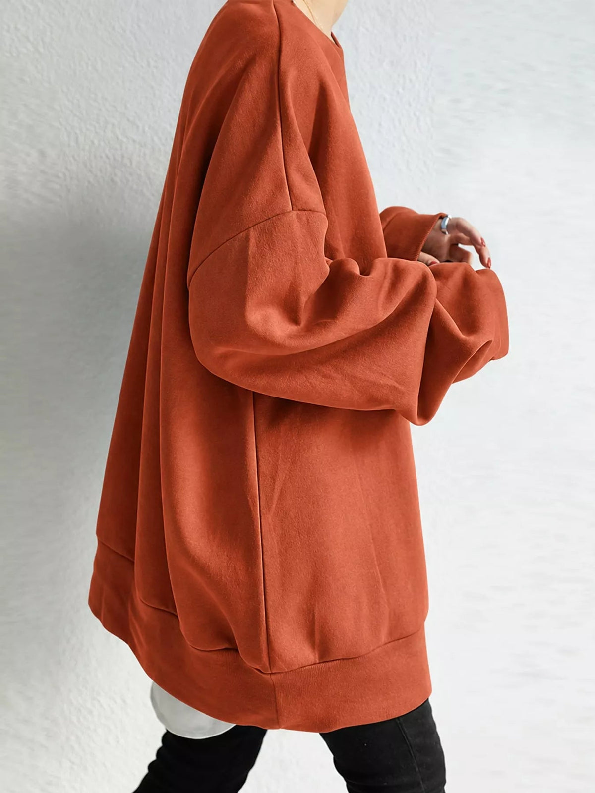 Full Size Solid Color Crew Neck Sweatshirt Plus Size - Bitsy Gypsy Boutique