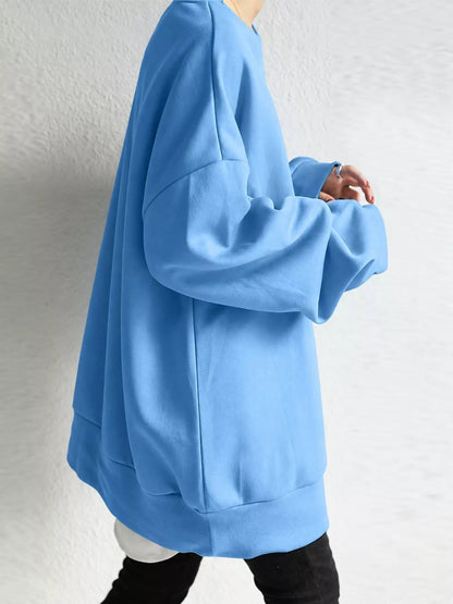 Full Size Solid Color Crew Neck Sweatshirt Plus Size - Bitsy Gypsy Boutique