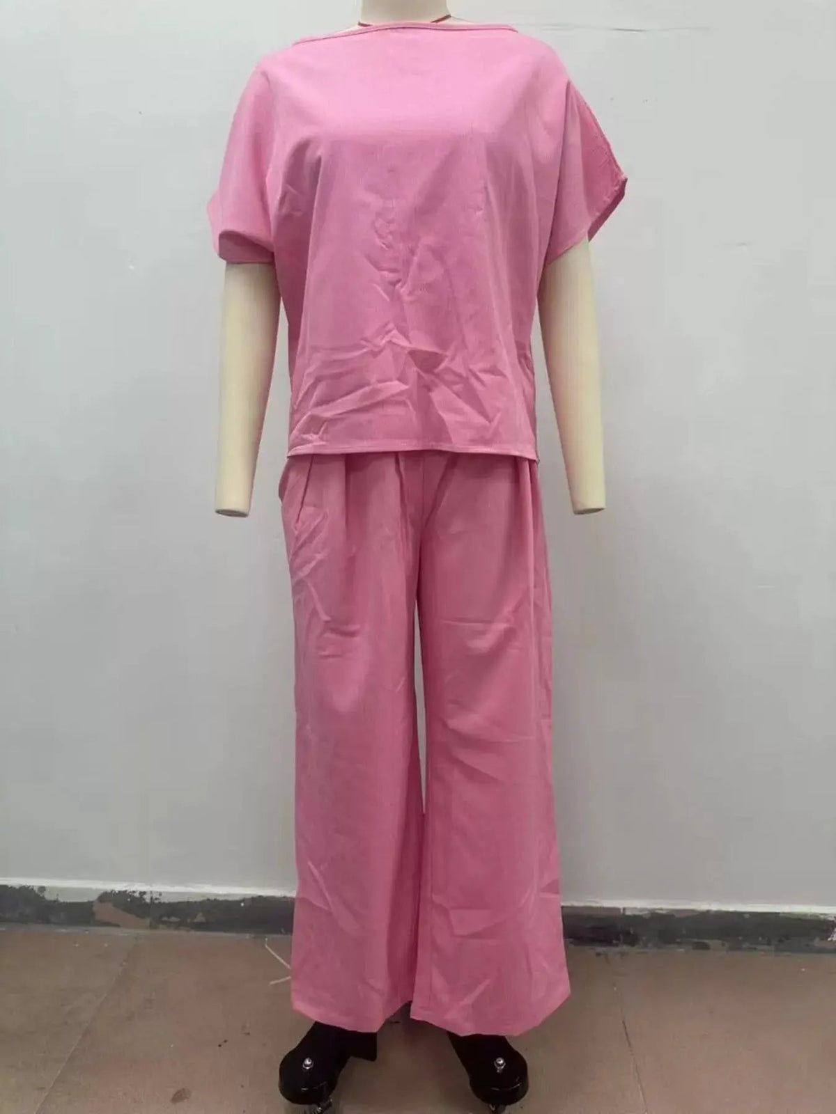 Full Size Solid Color Top and Wide-Leg Pants Set Plus Size - Bitsy Gypsy Boutique