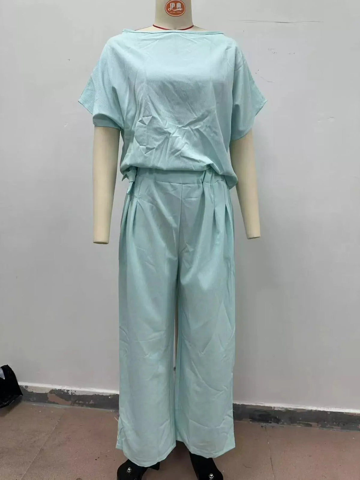 Full Size Solid Color Top and Wide-Leg Pants Set Plus Size - Bitsy Gypsy Boutique