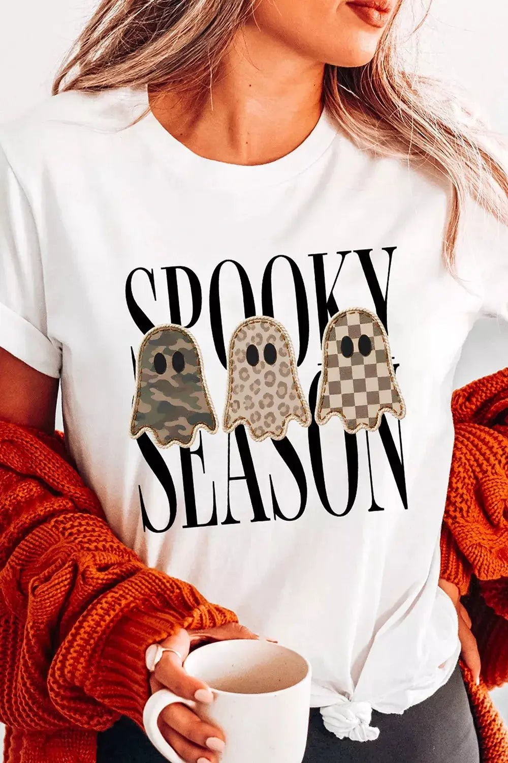 Full Size Spooky Season Ghosts Graphic Short Sleeve Halloween T Shirt Plus Size - Bitsy Gypsy Boutique