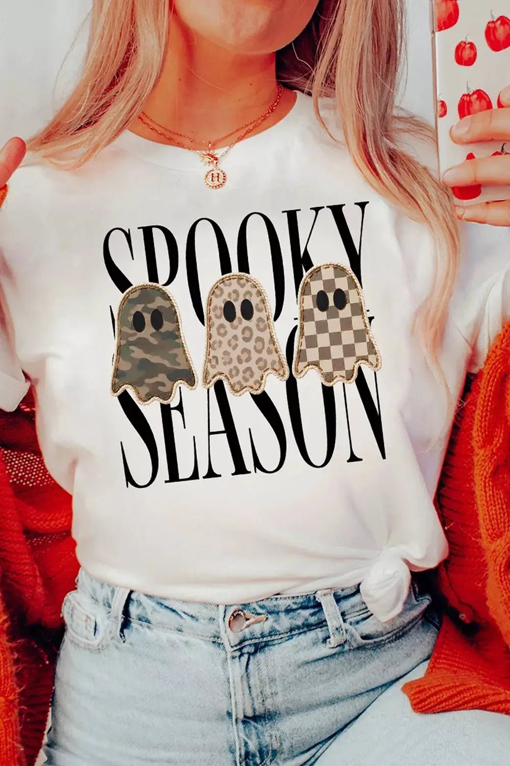 Full Size Spooky Season Ghosts Graphic Short Sleeve Halloween T Shirt Plus Size - Bitsy Gypsy Boutique