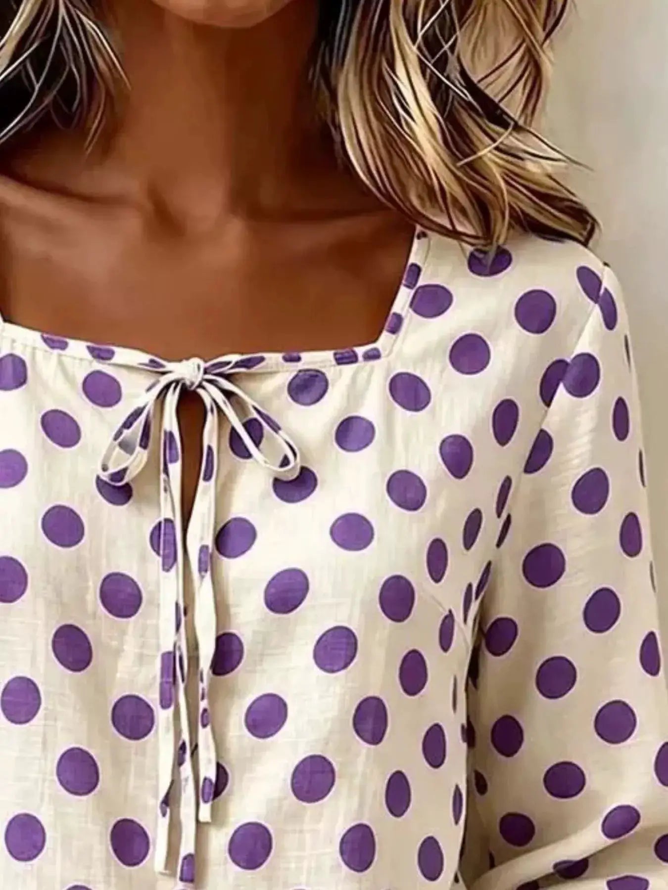 Full Size Square Neck Polka Dot Blouse Plus Size - Bitsy Gypsy Boutique