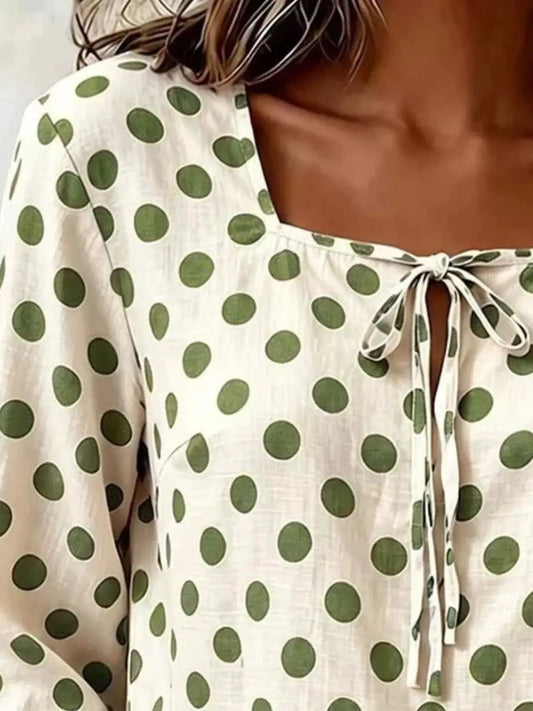 Full Size Square Neck Polka Dot Blouse Plus Size - Bitsy Gypsy Boutique
