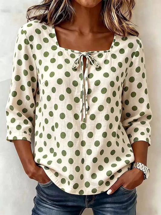 Full Size Square Neck Polka Dot Blouse Plus Size - Bitsy Gypsy Boutique