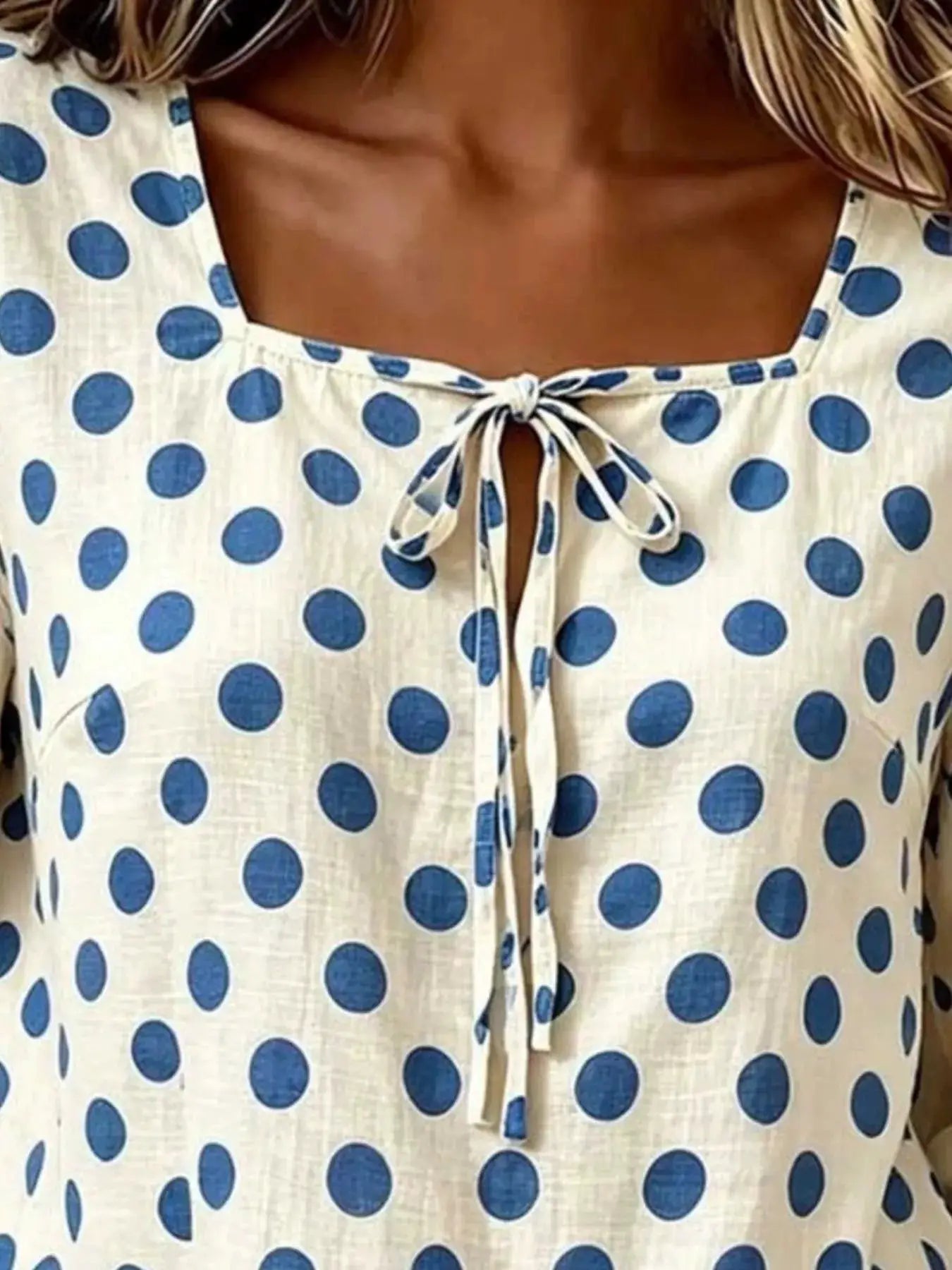 Full Size Square Neck Polka Dot Blouse Plus Size - Bitsy Gypsy Boutique