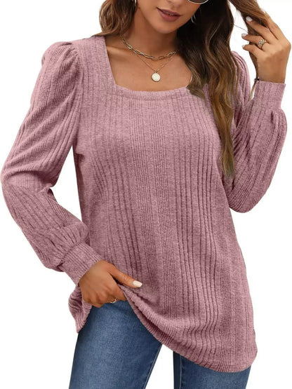 Sugar and Spice Square Neck Ribbed Knit Top by Trendsi