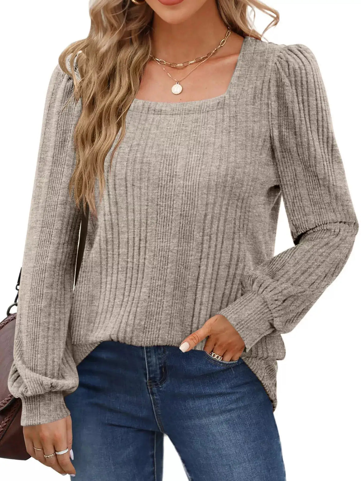 Sugar and Spice Square Neck Ribbed Knit Top by Trendsi