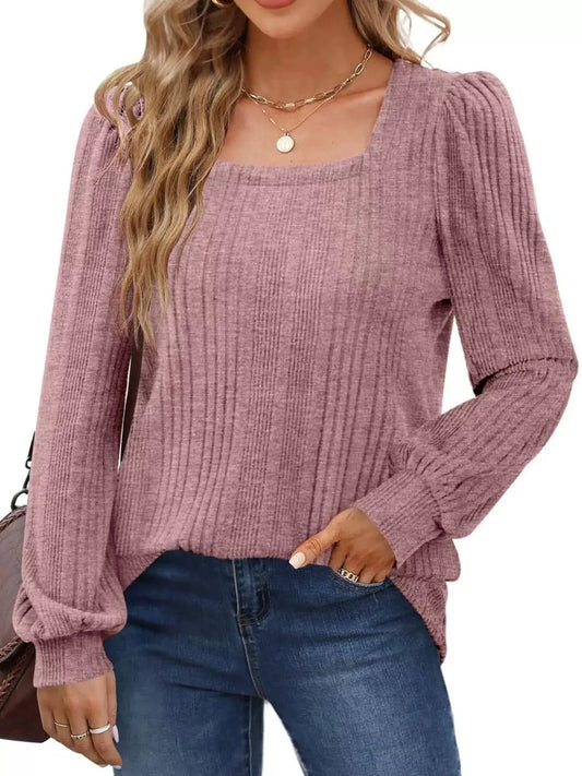 Sugar and Spice Square Neck Ribbed Knit Top by Trendsi
