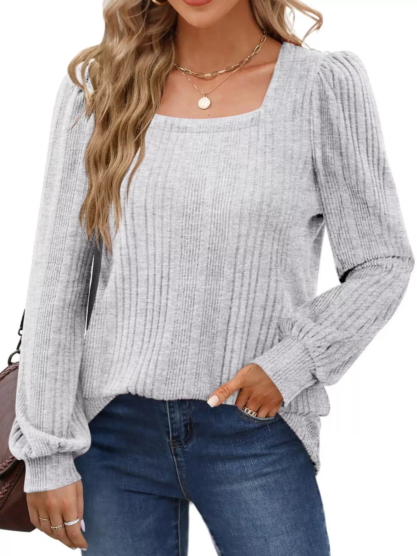 Sugar and Spice Square Neck Ribbed Knit Top by Trendsi