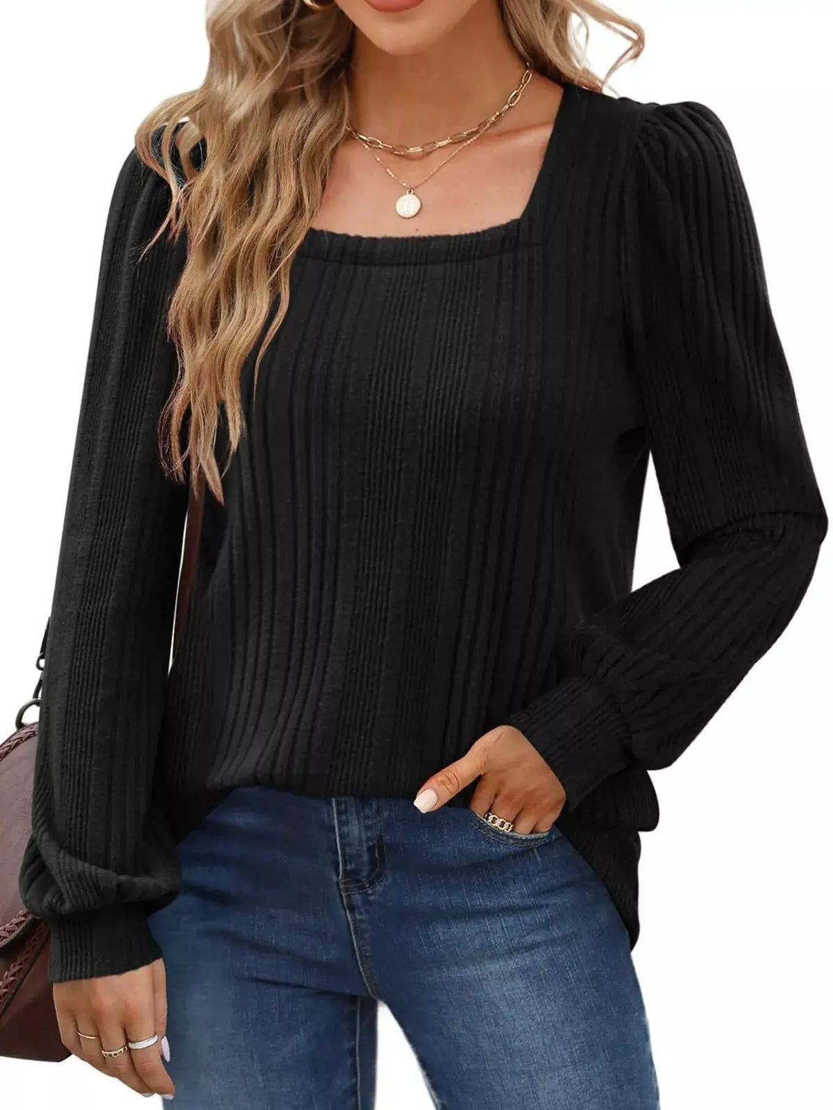 Sugar and Spice Square Neck Ribbed Knit Top by Trendsi