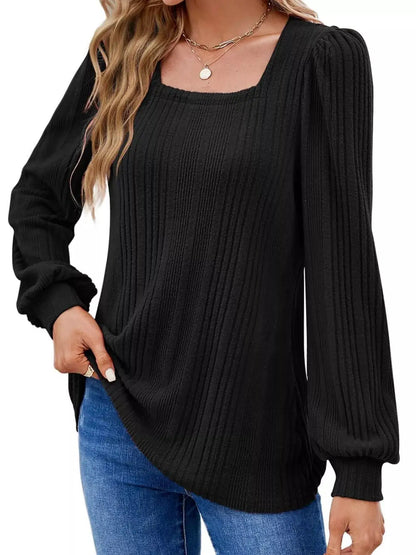 Sugar and Spice Square Neck Ribbed Knit Top by Trendsi