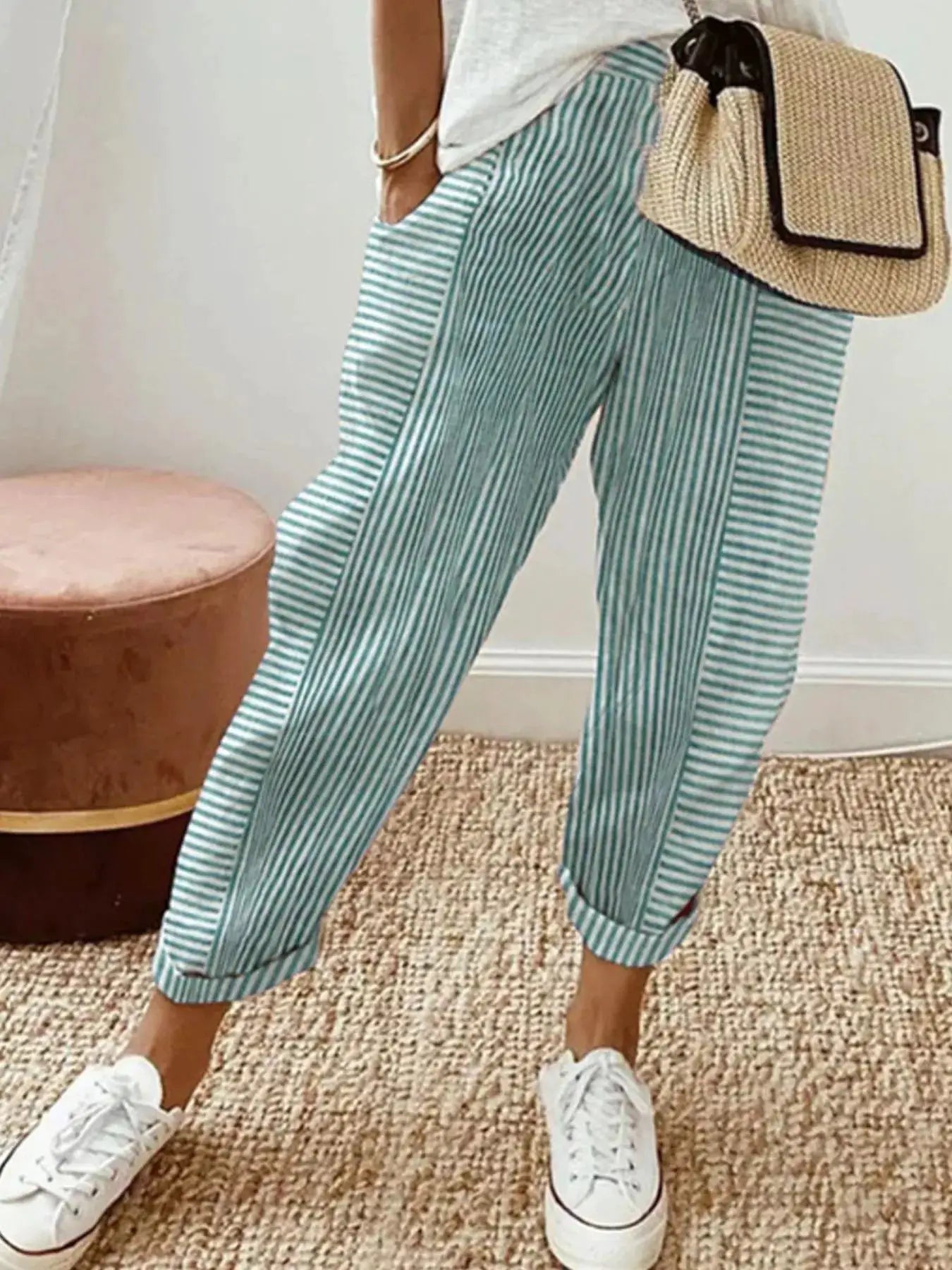 Full Size Striped Casual Pants Plus Size by Trendsi