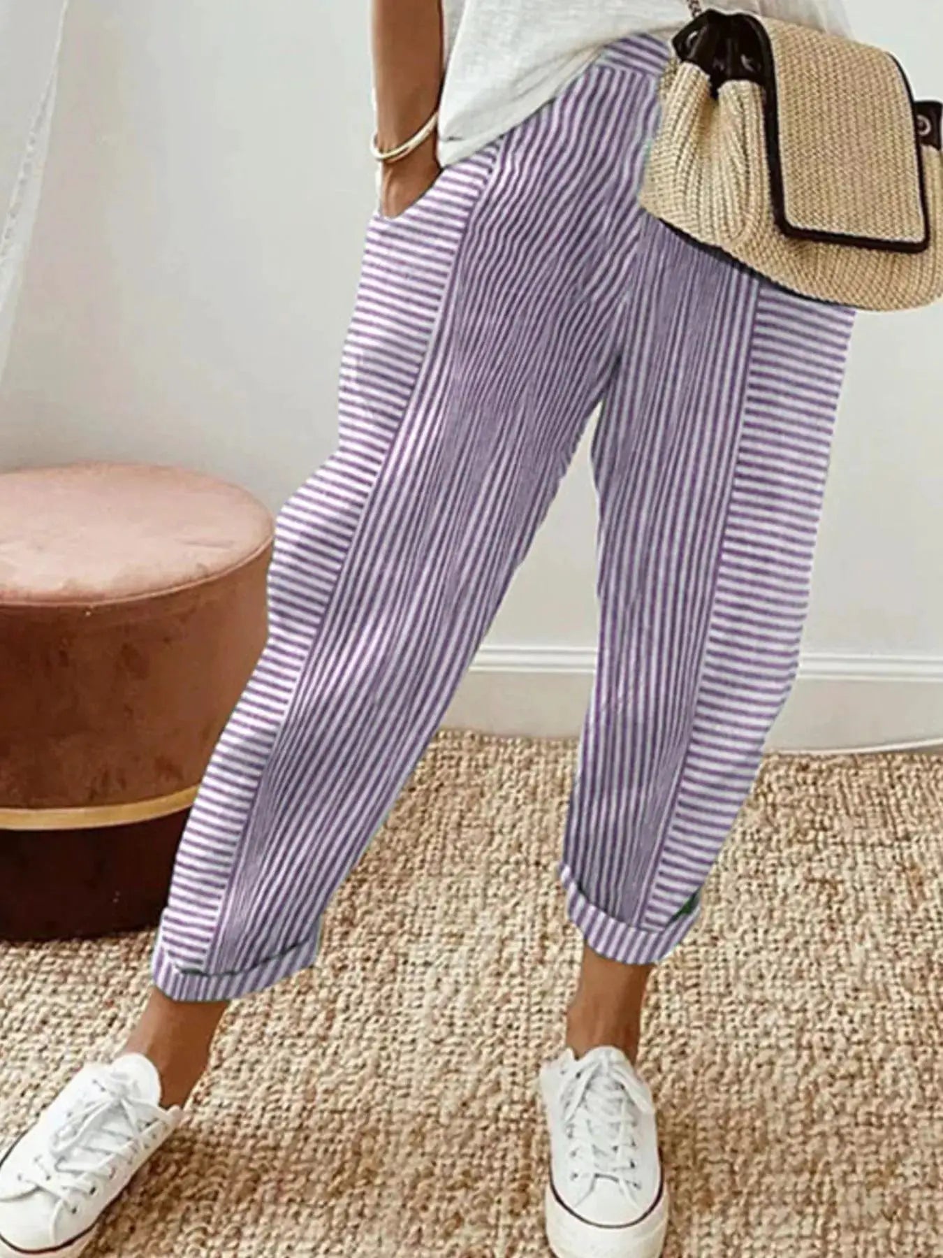 Full Size Striped Casual Pants Plus Size by Trendsi