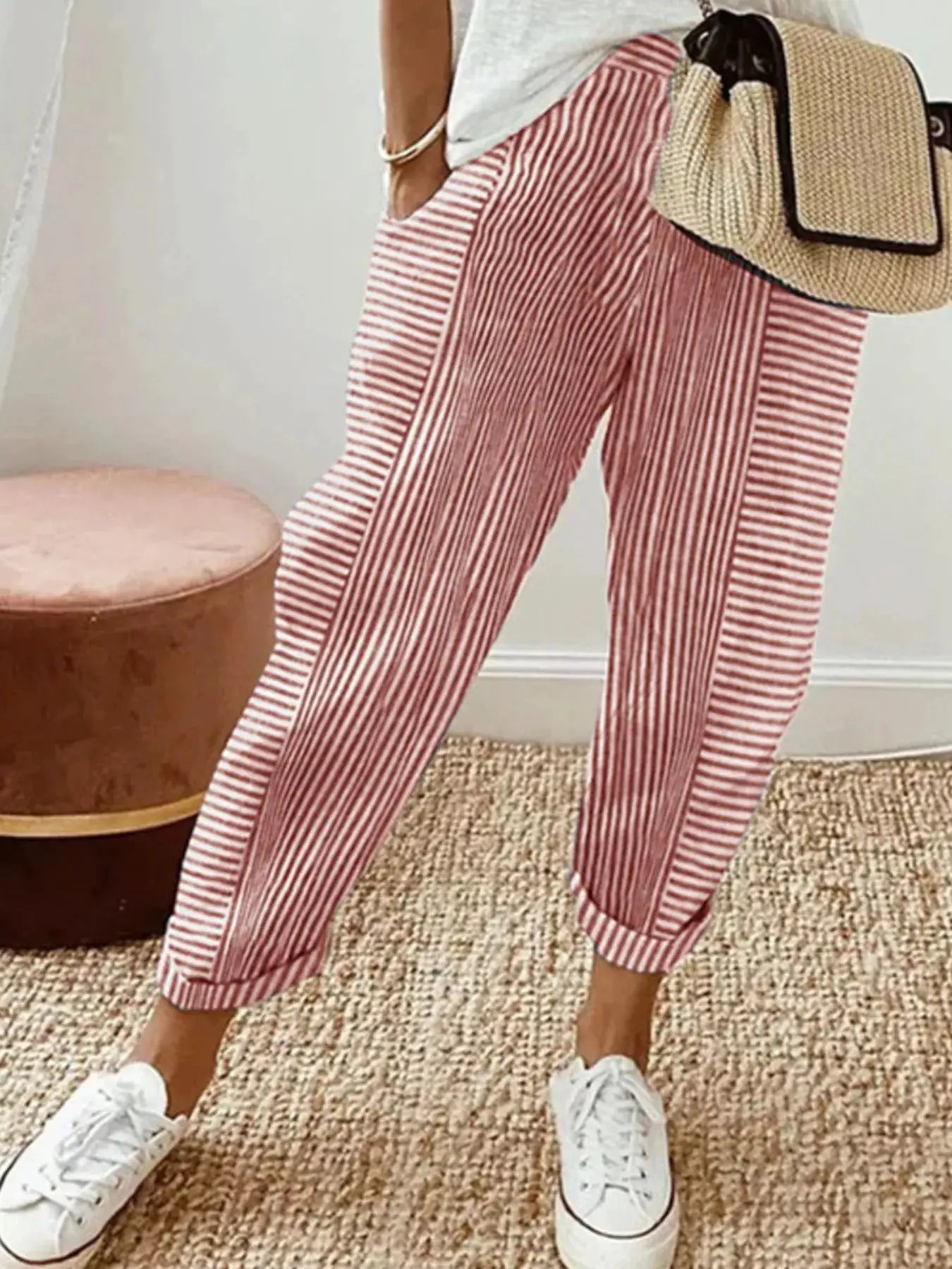 Full Size Striped Casual Pants Plus Size by Trendsi