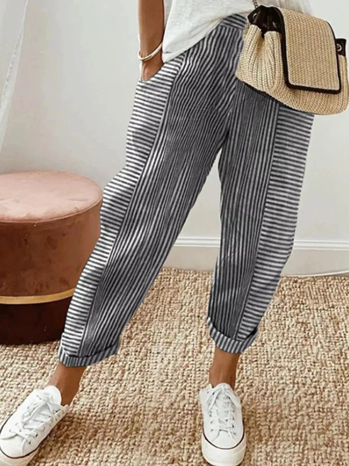 Full Size Striped Casual Pants Plus Size by Trendsi