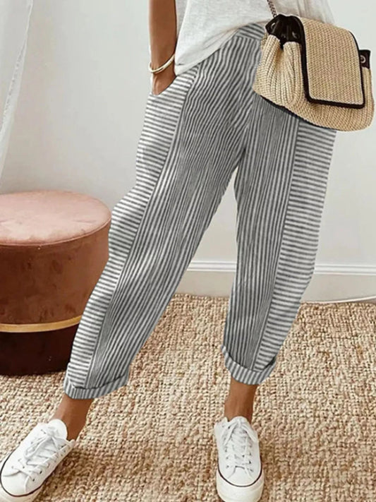 Full Size Striped Casual Pants Plus Size - Bitsy Gypsy Boutique