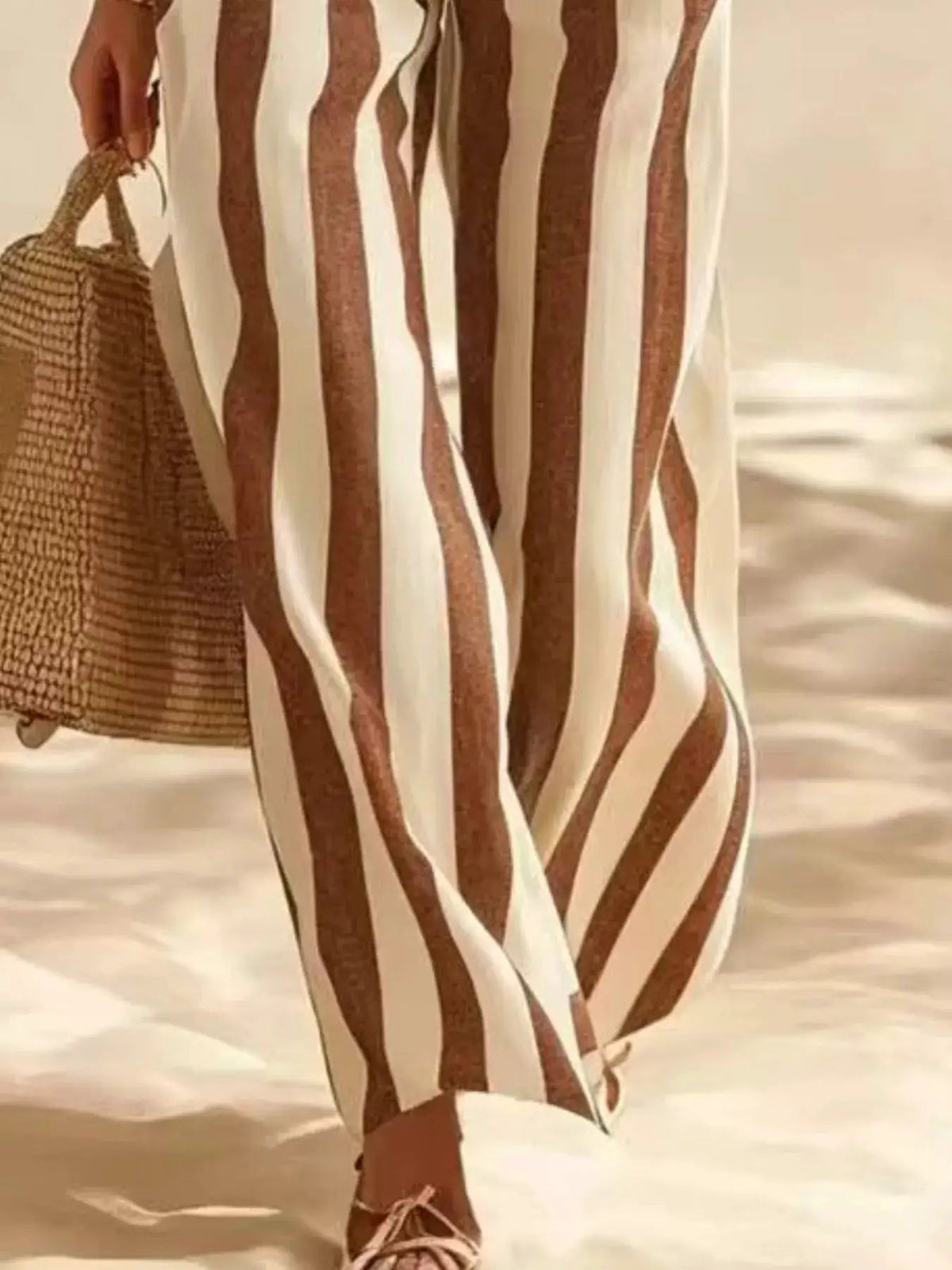 Full Size Striped Half Sleeve Top and Pants Set Plus Size - Bitsy Gypsy Boutique