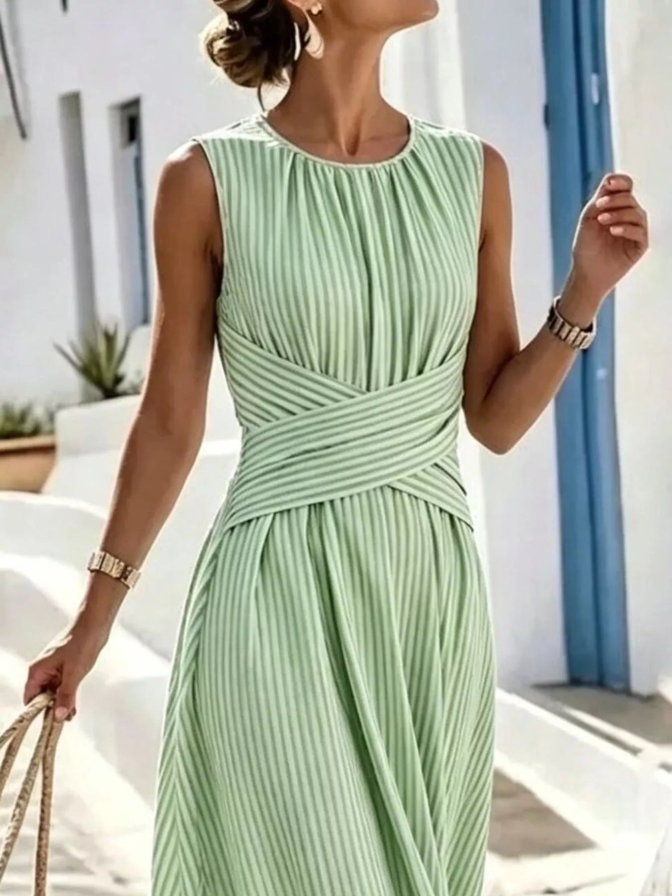 Full Size Striped Sleeveless Maxi Dress Plus Size - Bitsy Gypsy Boutique