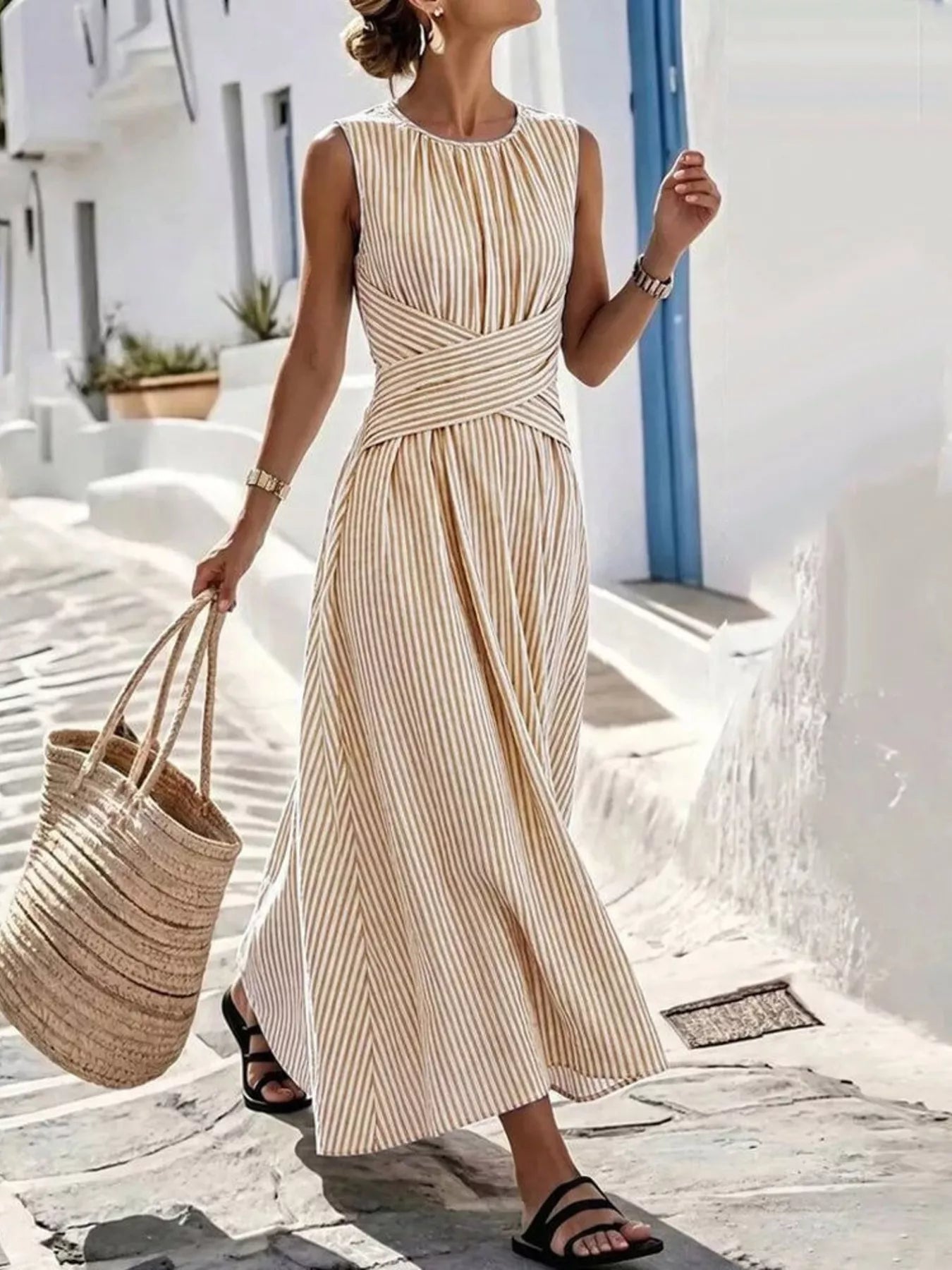 Full Size Striped Sleeveless Maxi Dress Plus Size - Bitsy Gypsy Boutique