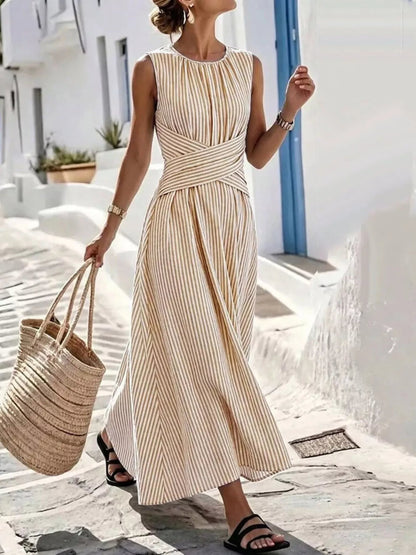 Full Size Striped Sleeveless Maxi Dress Plus Size - Bitsy Gypsy Boutique