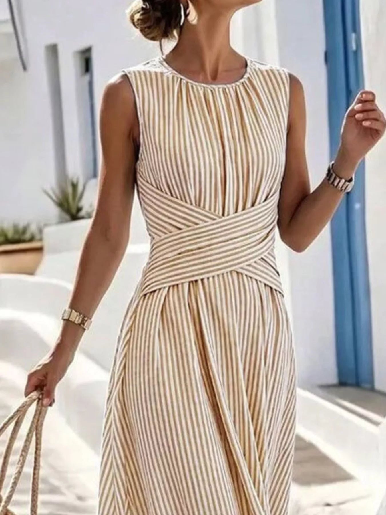 Full Size Striped Sleeveless Maxi Dress Plus Size - Bitsy Gypsy Boutique