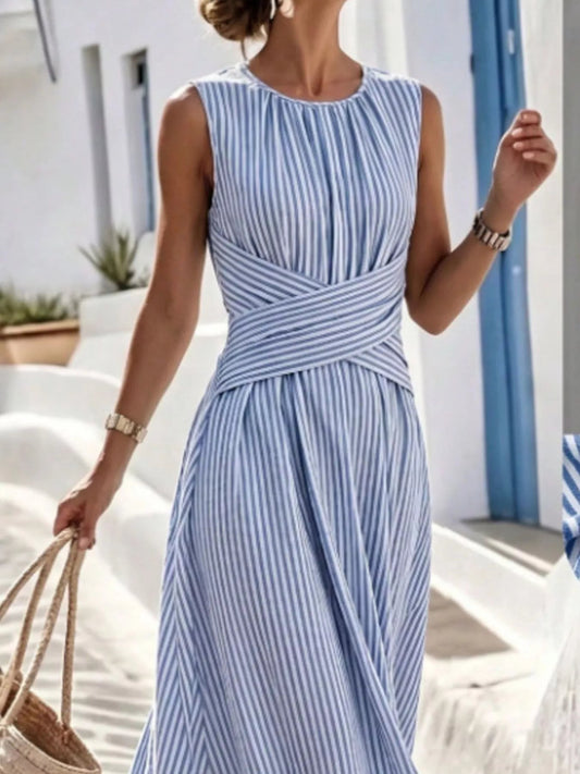 Full Size Striped Sleeveless Maxi Dress Plus Size - Bitsy Gypsy Boutique