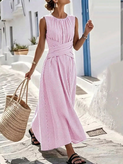 Full Size Striped Sleeveless Maxi Dress Plus Size - Bitsy Gypsy Boutique