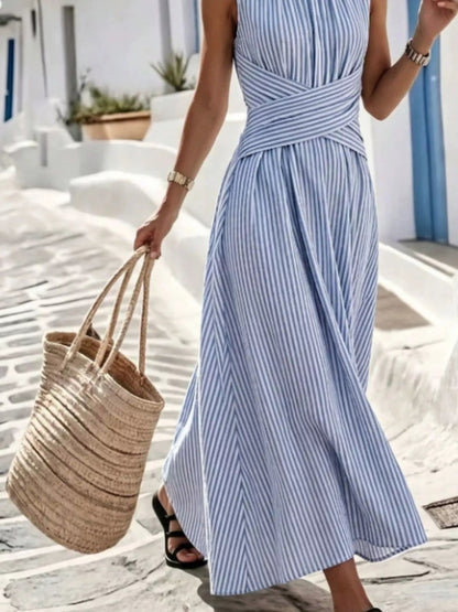 Full Size Striped Sleeveless Maxi Dress Plus Size - Bitsy Gypsy Boutique