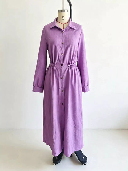 Textured Button Front Long Sleeve Maxi Dress by Trendsi