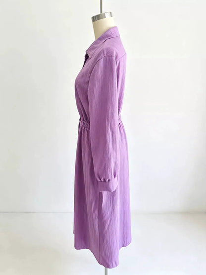 Textured Button Front Long Sleeve Maxi Dress by Trendsi