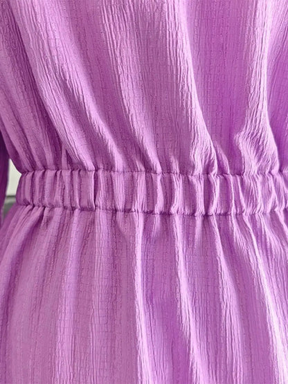 Textured Button Front Long Sleeve Maxi Dress by Trendsi