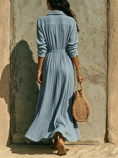 Textured Button Front Long Sleeve Maxi Dress by Trendsi