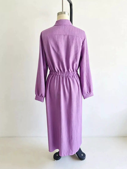 Textured Button Front Long Sleeve Maxi Dress by Trendsi
