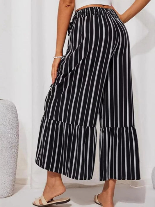 Full Size Tie Waist Wide-Leg Printed Pants Plus Size - Bitsy Gypsy Boutique