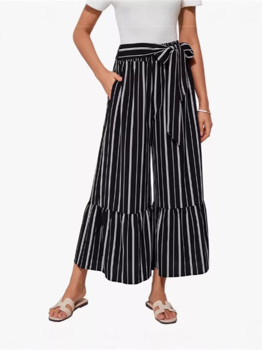 Full Size Tie Waist Wide-Leg Printed Pants Plus Size - Bitsy Gypsy Boutique