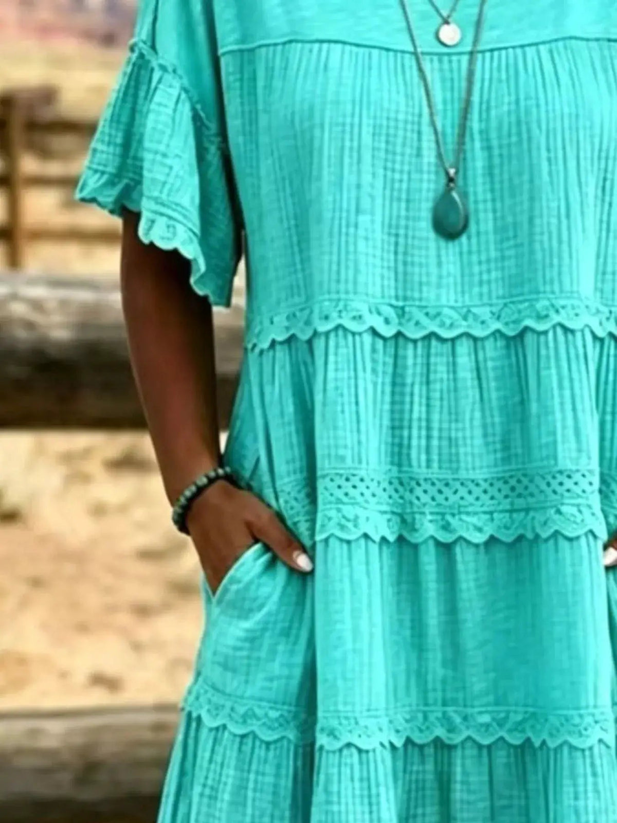 Full Size Tiered Ruffle Sleeve Midi Dress with Pockets Plus Size - Bitsy Gypsy Boutique