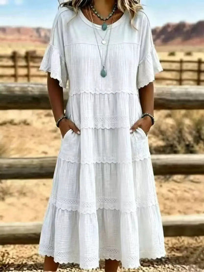 Full Size Tiered Ruffle Sleeve Midi Dress with Pockets Plus Size - Bitsy Gypsy Boutique