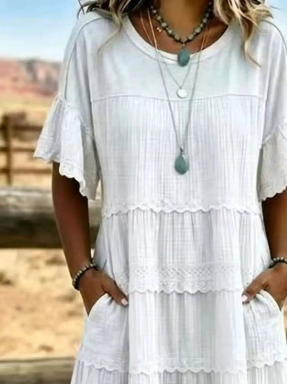 Full Size Tiered Ruffle Sleeve Midi Dress with Pockets Plus Size - Bitsy Gypsy Boutique