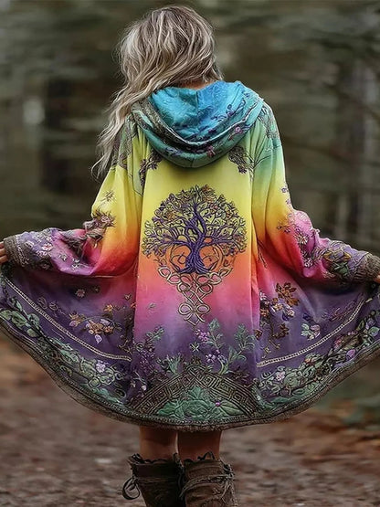 Full Size Tree Graphic Back Hooded Outerwear Plus Size - Bitsy Gypsy Boutique