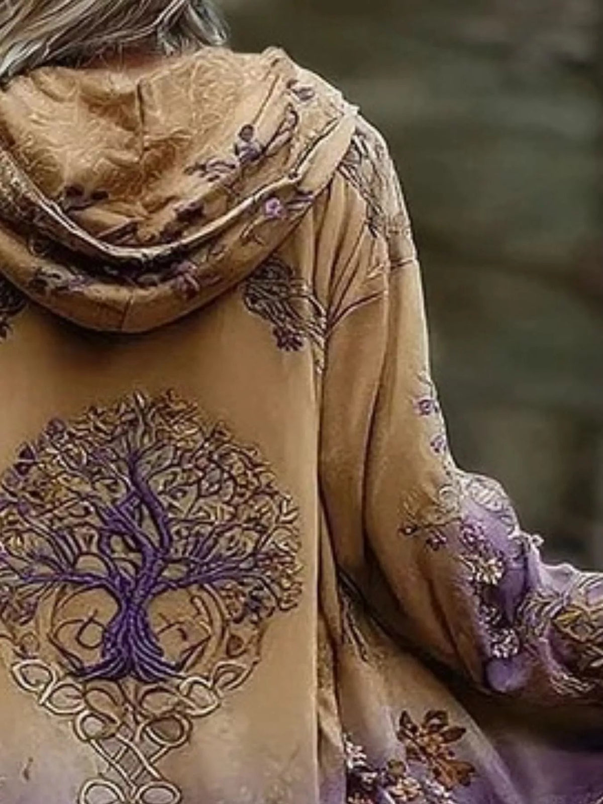 Full Size Tree Graphic Back Hooded Outerwear Plus Size - Bitsy Gypsy Boutique