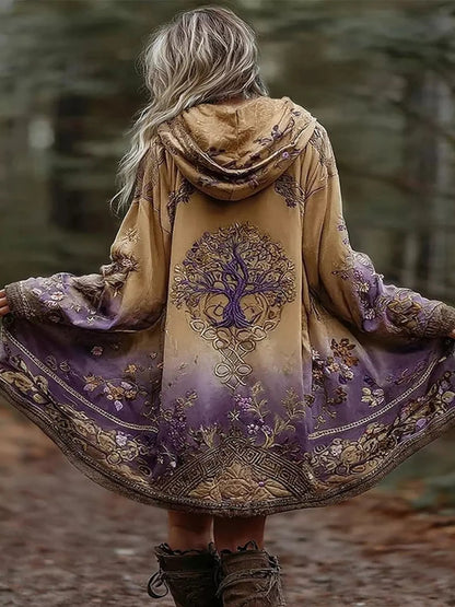 Full Size Tree Graphic Back Hooded Outerwear Plus Size - Bitsy Gypsy Boutique