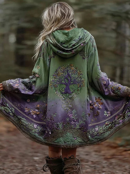 Full Size Tree Graphic Back Hooded Outerwear Plus Size - Bitsy Gypsy Boutique