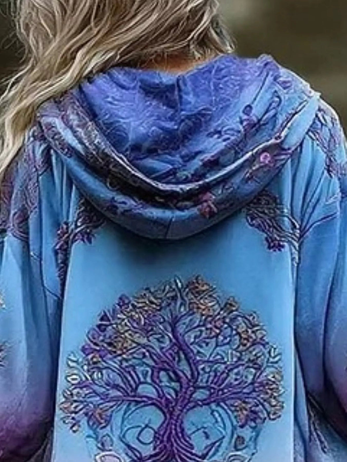 Full Size Tree Graphic Back Hooded Outerwear Plus Size - Bitsy Gypsy Boutique